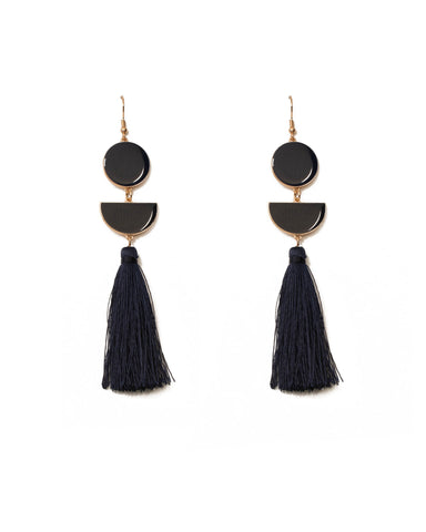 Navy Gold Tone Enamel Geometric Tassel Drop Earrings