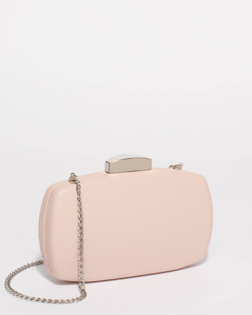 Pink Saffiano Samara Hardcase Clutch Bag
