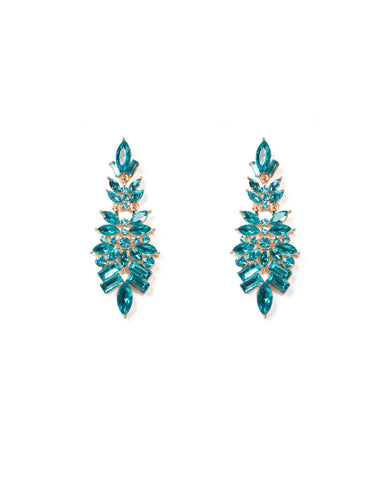 Blue Gold Tone Statement Baguette Stone Drop Earrings