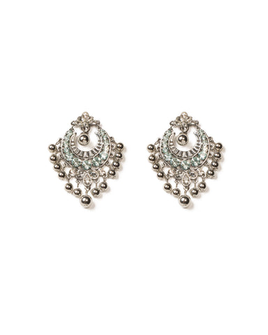 Blue Silver Tone Pearl Diamante Grad Drop Statement Earrings