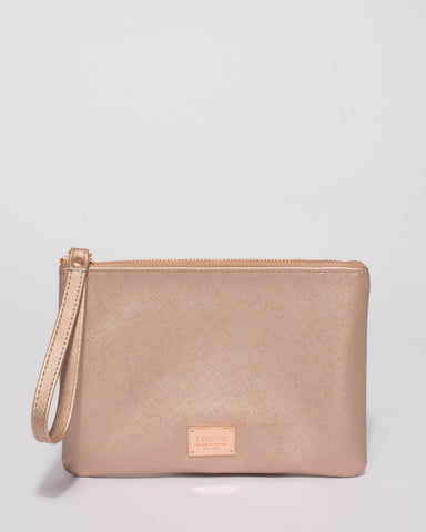 Rose Gold Saffiano Poppy Wristlet Purse