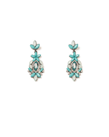Blue Gunmetal Tone Drop Stone Statement Earrings