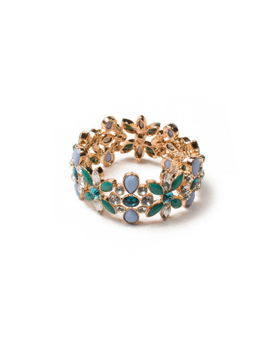 Blue Gold Tone Flower Stone Stretch Wristwear