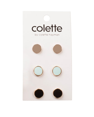 Blue Gold Tone Enamel Stud Earring Pack