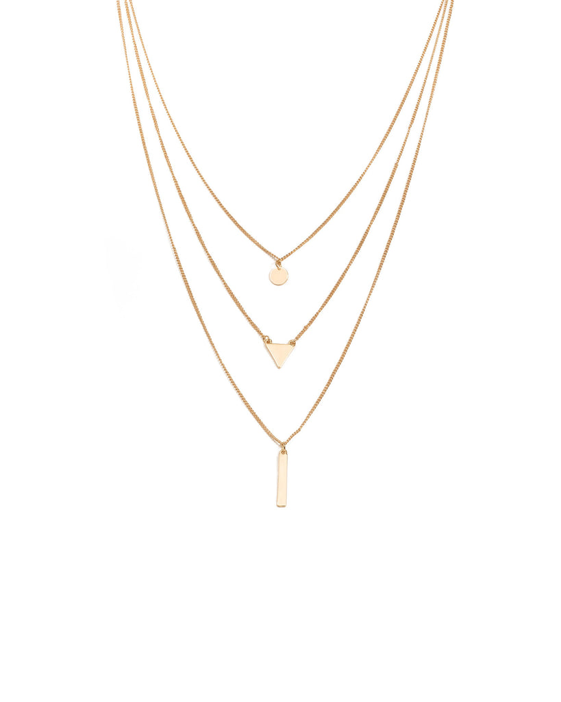 Gold Tone Geometric Shape Metal Layered Necklace