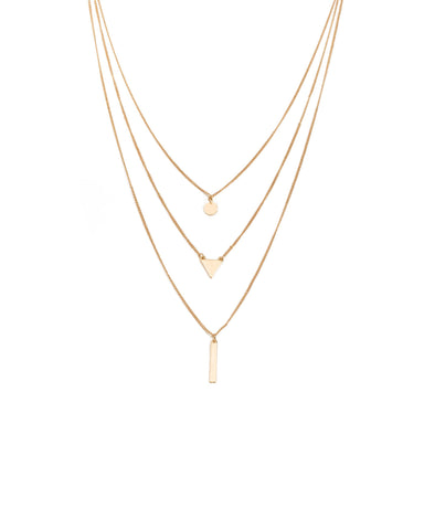 Gold Tone Geometric Shape Metal Layered Necklace