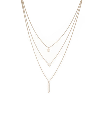 Silver Tone Geometric Shape Metal Layered Necklace