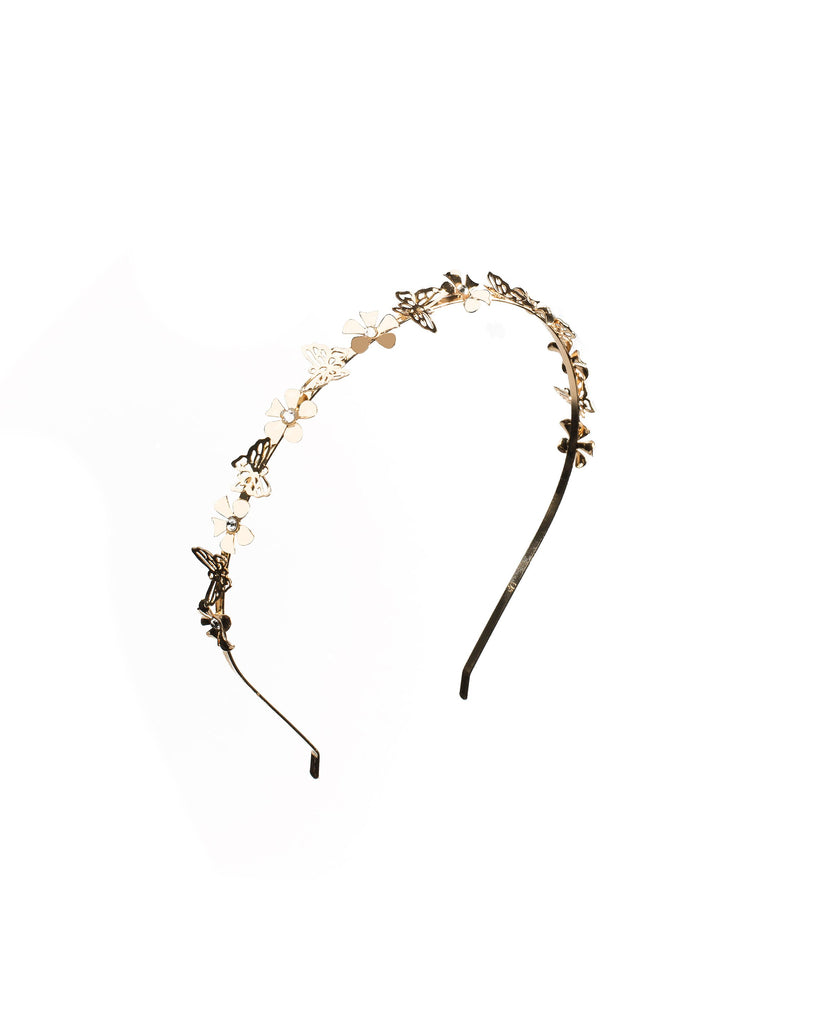 Crystal Gold Tone Fine Metal Floral Headband
