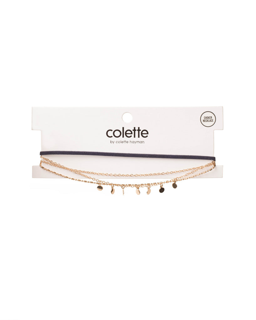 Navy Gold Tone Crod Chain Disc Choker Pack