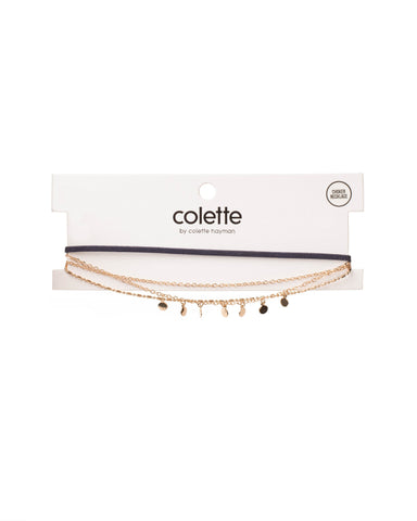 Navy Gold Tone Crod Chain Disc Choker Pack