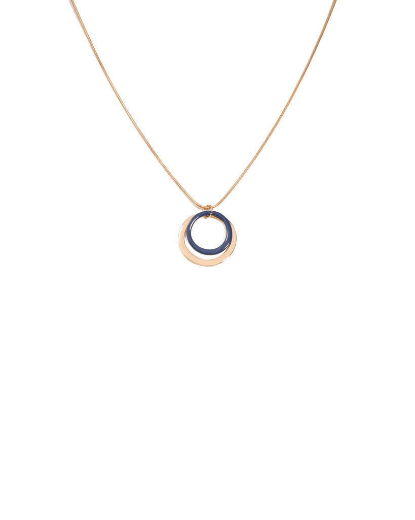 Blue Gold Tone Double Circle Pendant Necklace