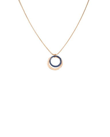 Blue Gold Tone Double Circle Pendant Necklace