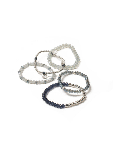 Blue Gold Tone Faceted Bead Stretch Wristwear Pack