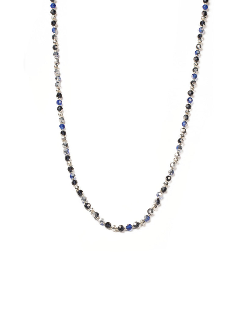 Blue Silver Tone Faceted Bead Rope Necklace