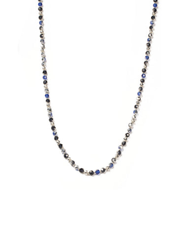 Blue Silver Tone Faceted Bead Rope Necklace