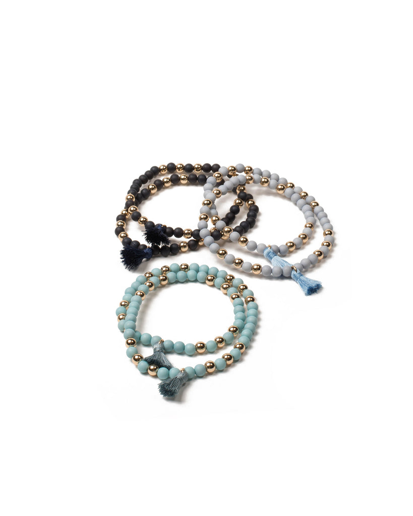 Blue Gold Tone Beaded Tassel Stretch Wristwear