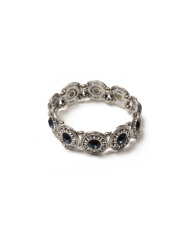 Blue Silver Tone Round Diamante Stone Stretch Wristwear