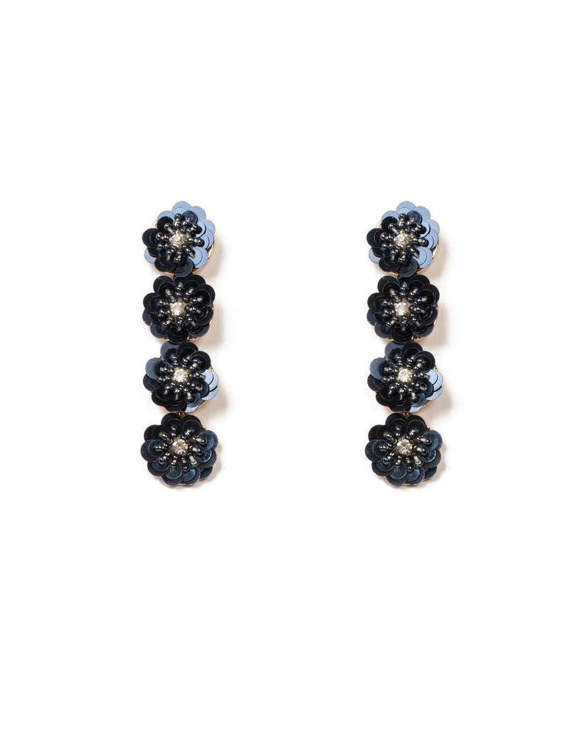 Blue Gold Tone Sequin Flower Drop Earrings