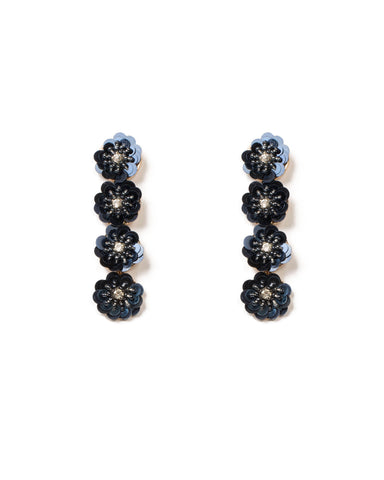 Blue Gold Tone Sequin Flower Drop Earrings