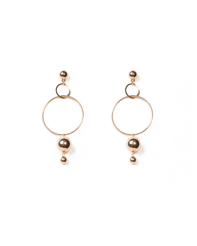 Gold Tone Ball Circle Drop Statement Earrings