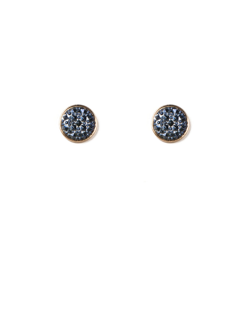 Blue Gold Tone Stone Texture Round Stud Earrings