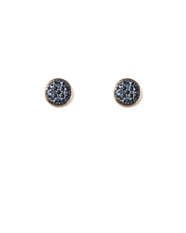 Blue Gold Tone Stone Texture Round Stud Earrings