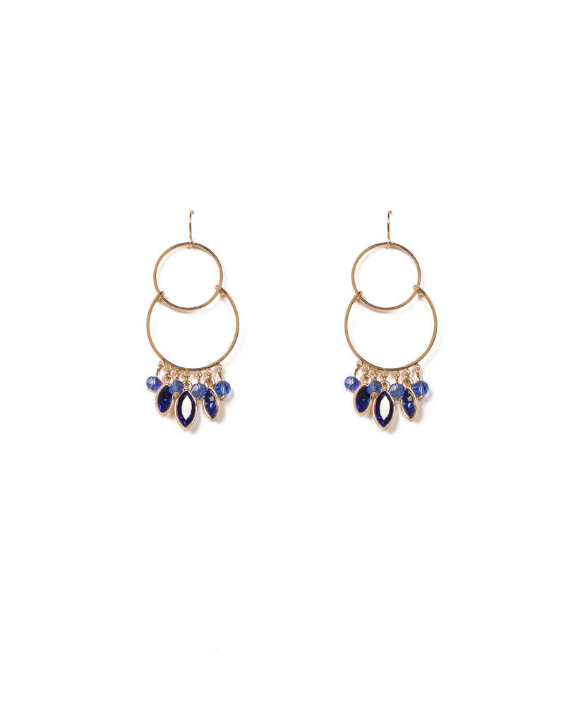 Blue Gold Tone Navette Stone Fine Metal Drop Earrings