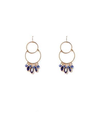 Blue Gold Tone Navette Stone Fine Metal Drop Earrings