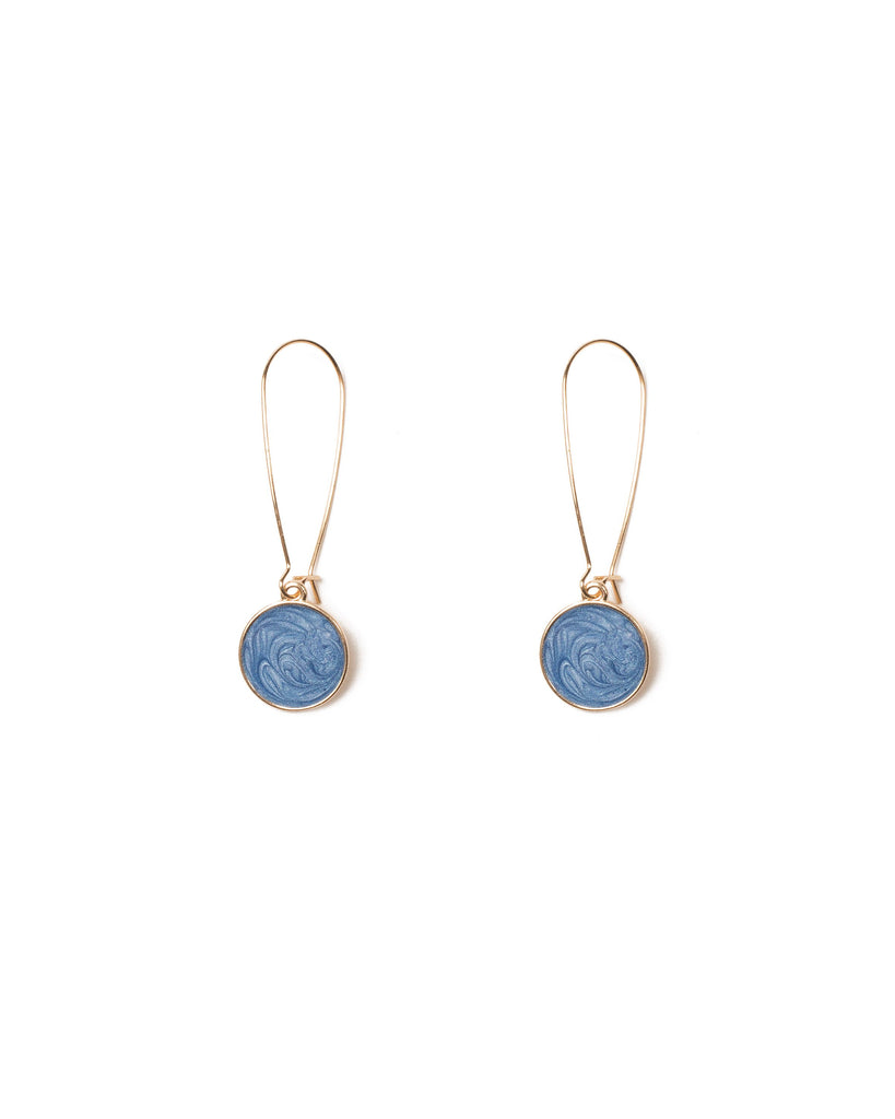 Blue Gold Tone Circle Drop Fine Loop Earrings