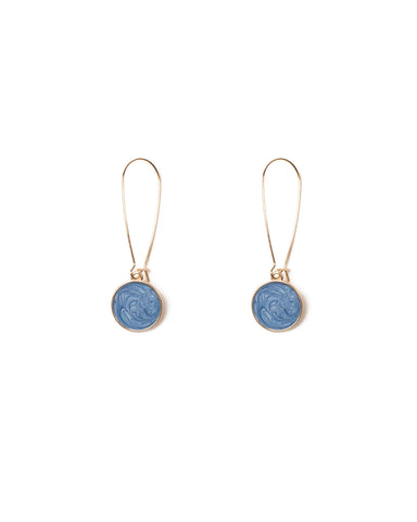 Blue Gold Tone Circle Drop Fine Loop Earrings