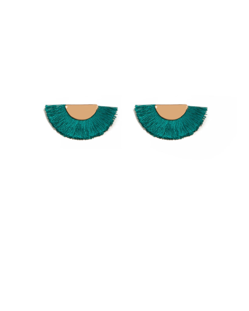 Blue Gold Tone Semi Circle Mini Tassel Earrings