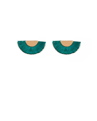 Blue Gold Tone Semi Circle Mini Tassel Earrings