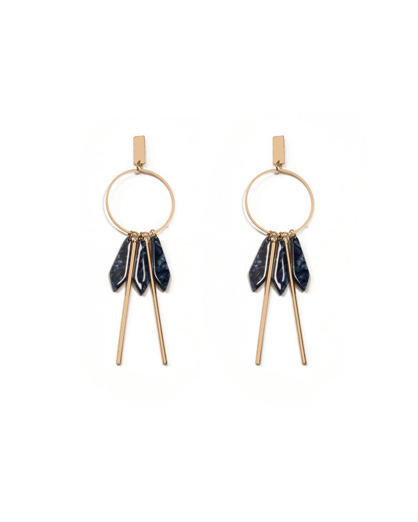 Blue Gold Tone Acrylic Geometric Drop Statement Earrings