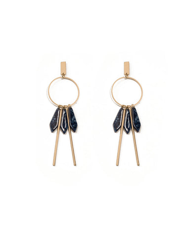 Blue Gold Tone Acrylic Geometric Drop Statement Earrings