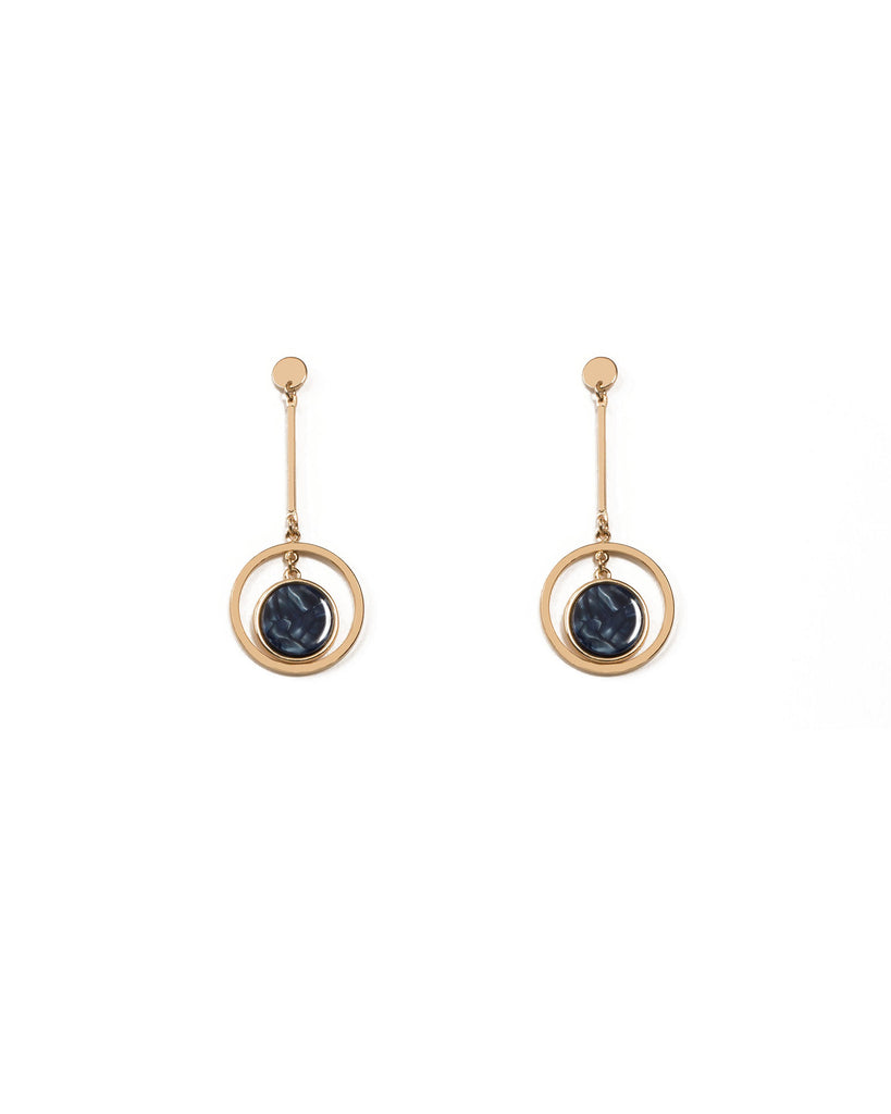 Blue Gold Tone Circle Fine Metal Drop Earrings