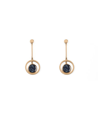 Blue Gold Tone Circle Fine Metal Drop Earrings