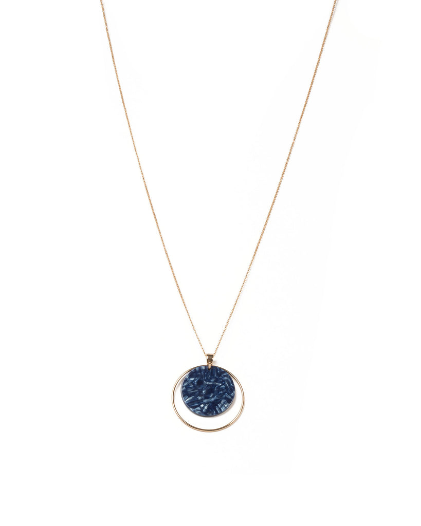Blue Gold Tone Circle Acrylic Pendant Necklace
