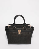 Black Textured Remi Large Tote Bag With Gold Hardware