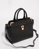 Black Textured Remi Large Tote Bag With Gold Hardware