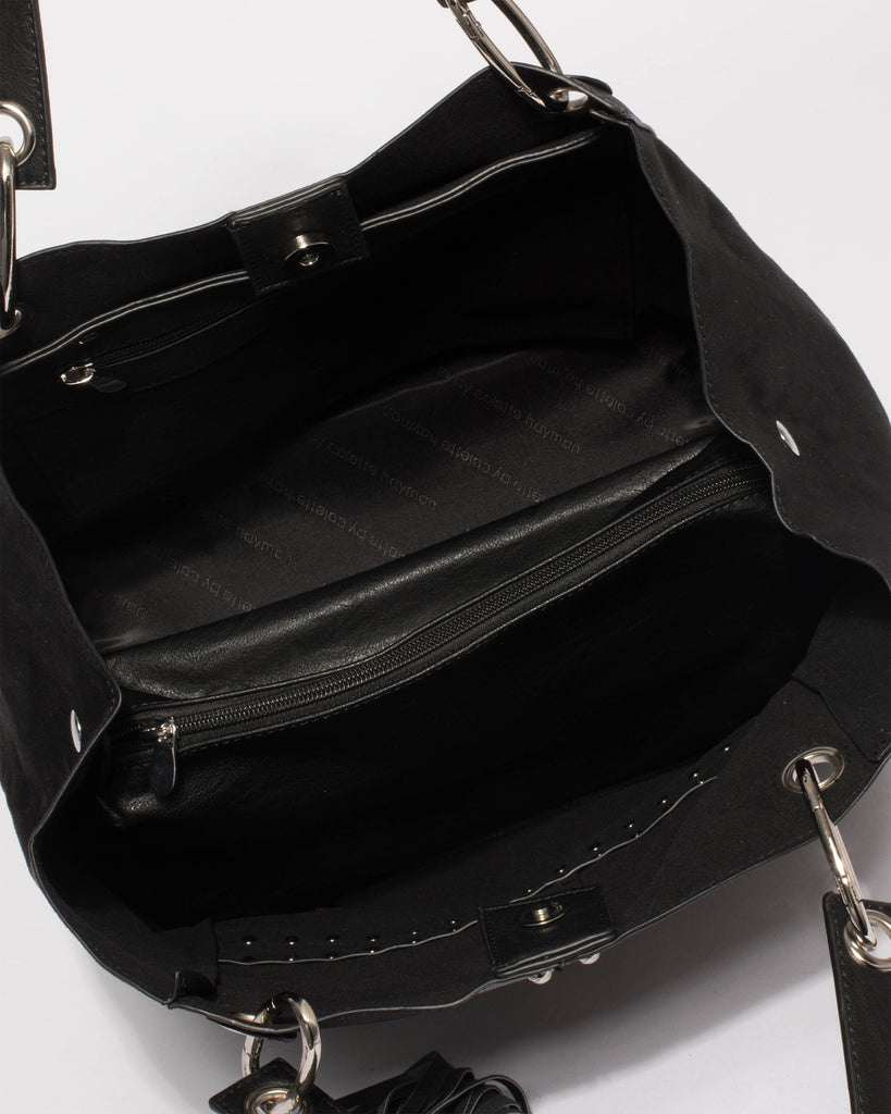 Black Sahara Stud Slouch Tote Bag