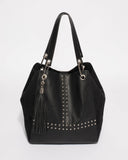 Black Sahara Stud Slouch Tote Bag