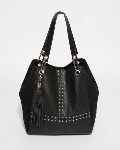 Black Sahara Stud Slouch Tote Bag