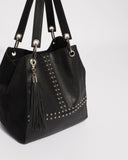 Black Sahara Stud Slouch Tote Bag