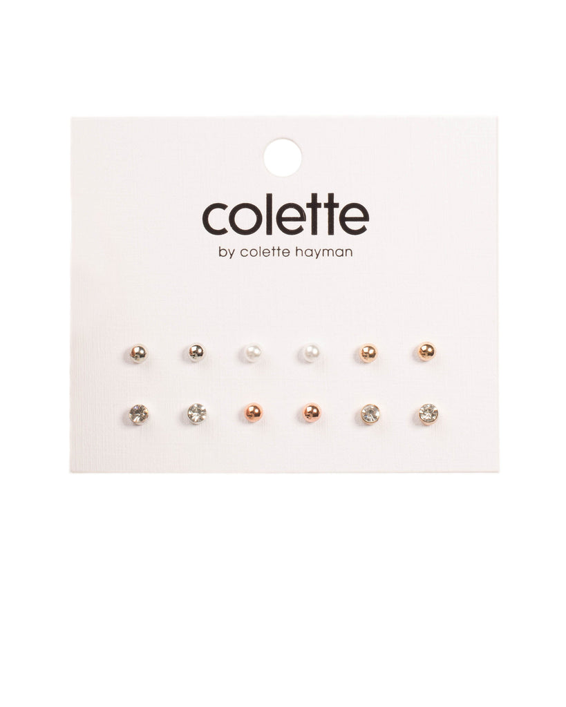 Multi Tone Round Stud Earring Pack
