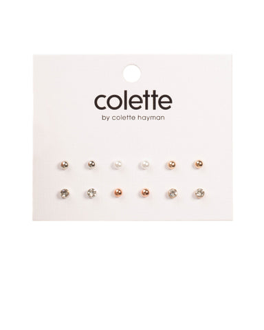 Multi Tone Round Stud Earring Pack