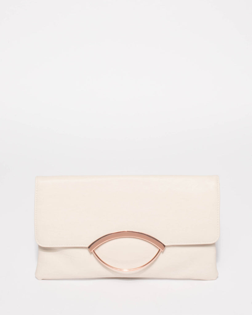 Ivory Melody Ring Clutch Bag With Rose Gold Hardware