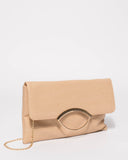 Beige Melody Ring Clutch Bag With Gold Hardware
