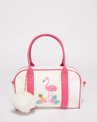 Pink White Junior Flamingo Mini Weekender Bag