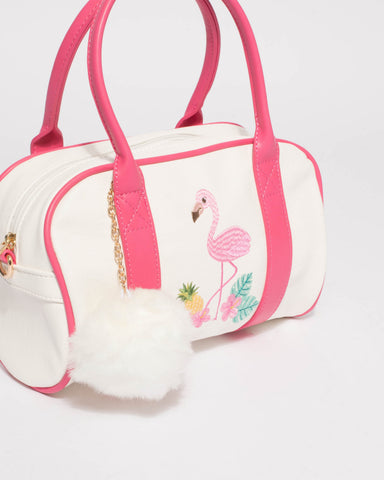 Pink White Junior Flamingo Mini Weekender Bag