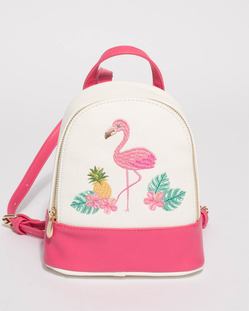 Pink White Junior Flamingo Mini Backpack
